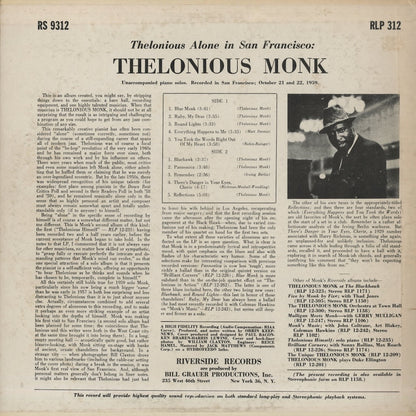 Thelonious Monk / セロニアス・モンク / Thelonious Alone In San Francisco (RM 12-312)