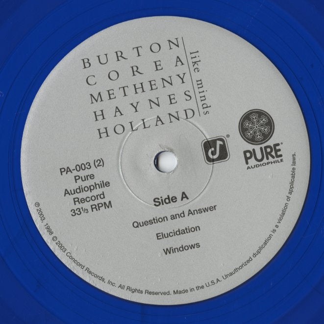 Burton / Corea / Metheny / Haynes / Holland - Like Minds (PA-003) 2LP 180g Blue Vinyl｜中古LP