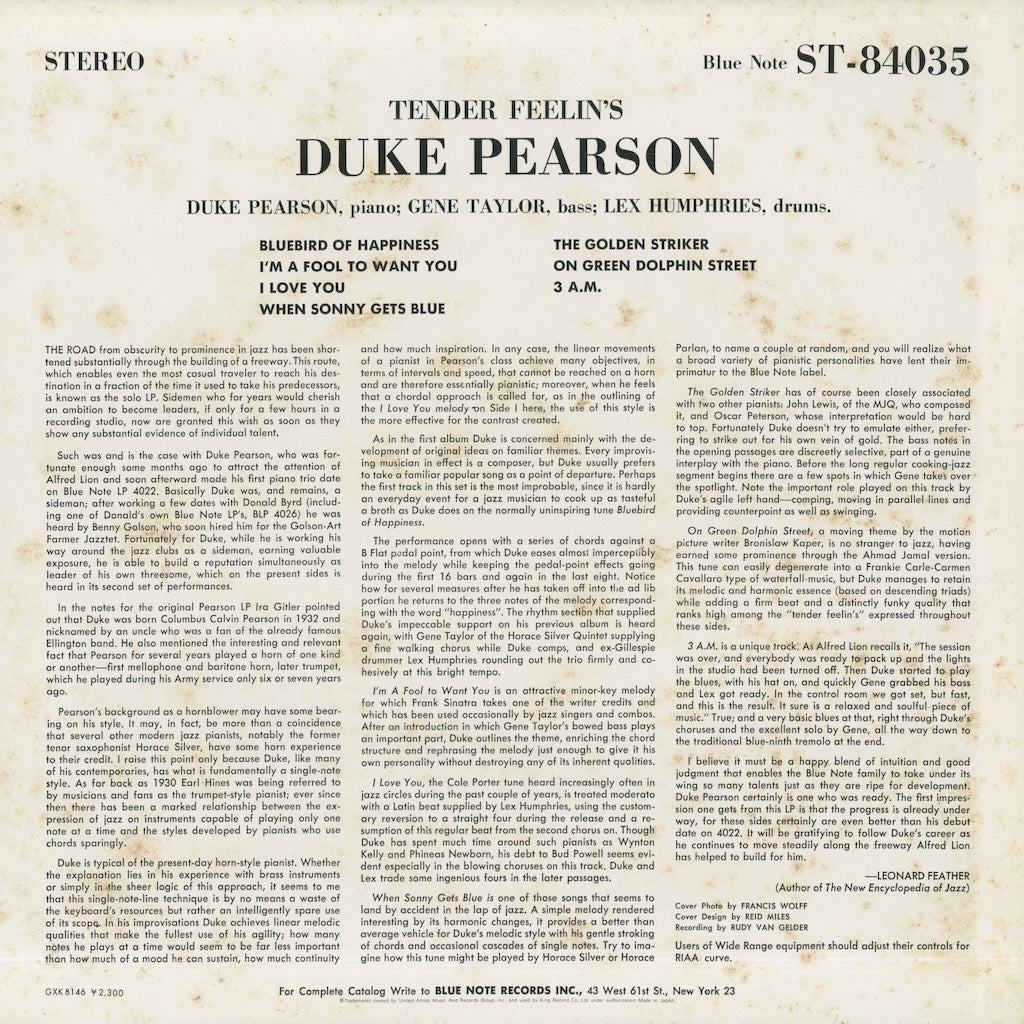 Duke Pearson / デューク・ピアソン / Tender Feelin's (GXK 8146)
