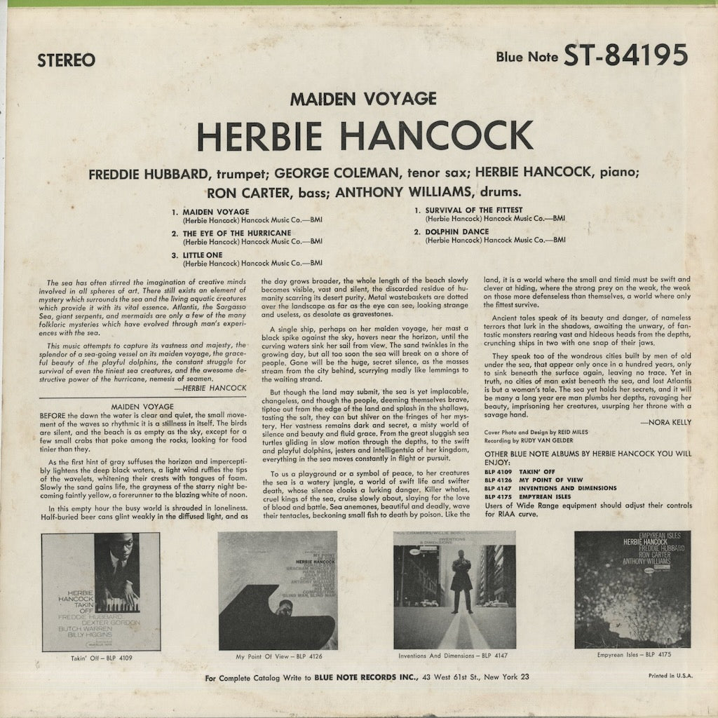 Herbie Hancock / ハービー・ハンコック / Maiden Voyage (BST 84195) - 1965 US BLUE NOTE New York USA