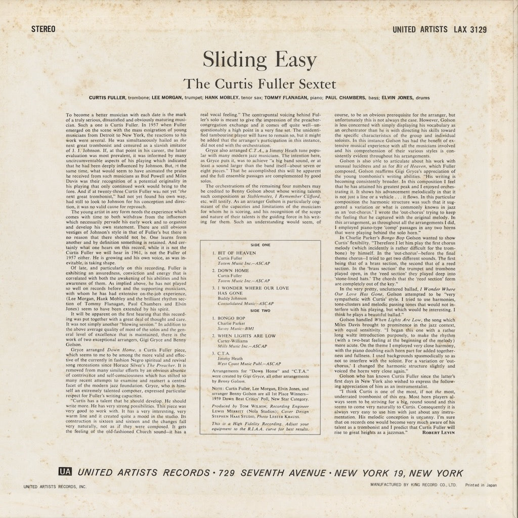Curtis Fuller / Sliding Easy (United Artists LAX-3129｜1976 JPN)