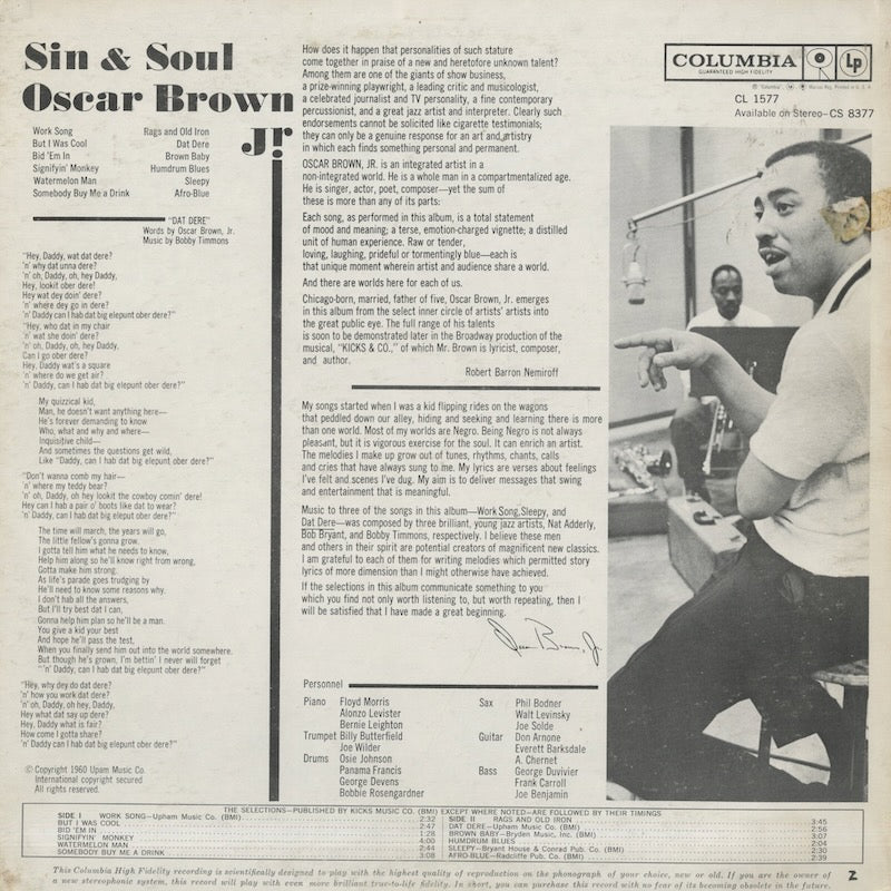 Oscar Brown Jr. / オスカー・ブラウン JR / Sin & Soul (CL 1577)