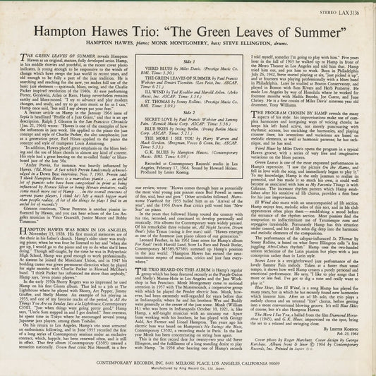 Hampton Hawes - The Green Leaves Of Summer (LAX-3136) 1977 JPN Contemporary - キングレコード｜中古LP