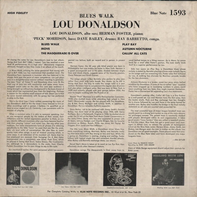 Lou Donaldson / ルー・ドナルドソン / Blues Walk (BLP 1593)