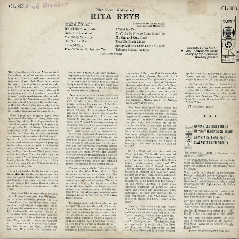Rita Reys / リタ・ライス / The Cool Voice Of Rita Reys (CL 903)