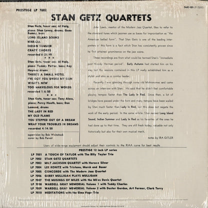 Stan Getz - Stan Getz Quartets (OJC-121) 1984 US Prestige / Original Jazz Classics｜中古LP