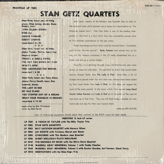 Stan Getz - Stan Getz Quartets (OJC-121) 1984 US Prestige / Original Jazz Classics｜中古LP