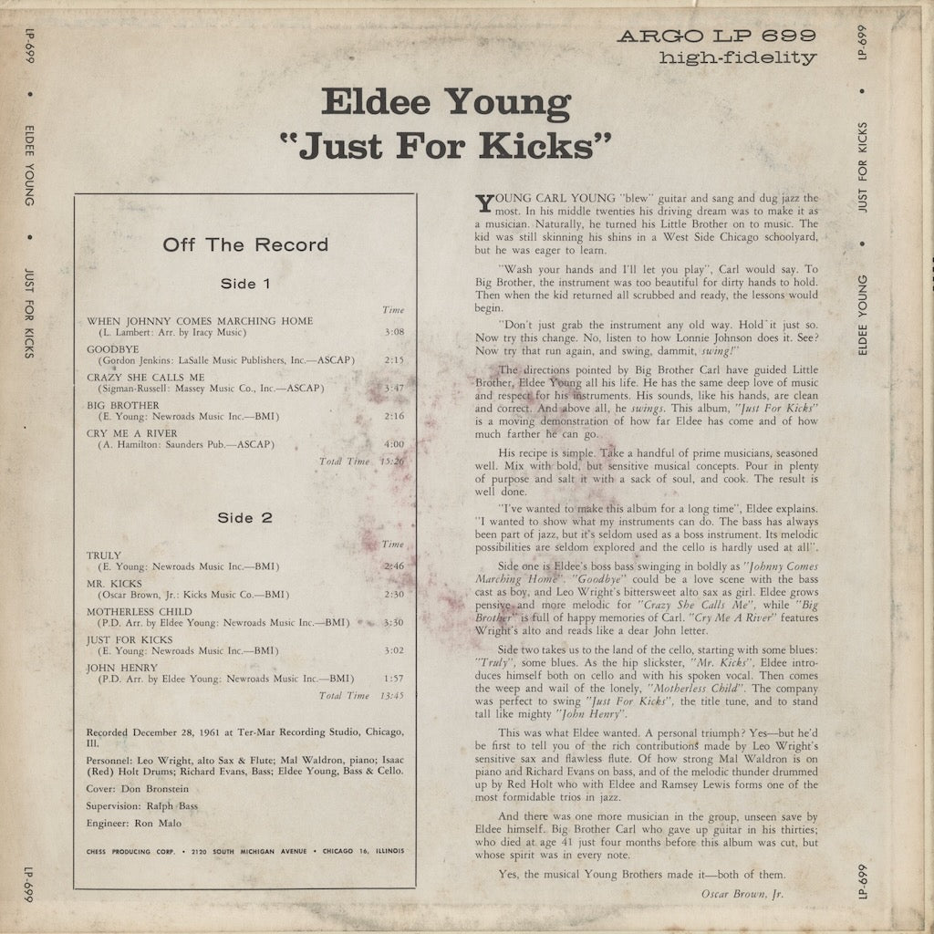 Eldee Young & Co. - Just For Kicks (LP-699) LP 1975 JPN Argo｜中古LP