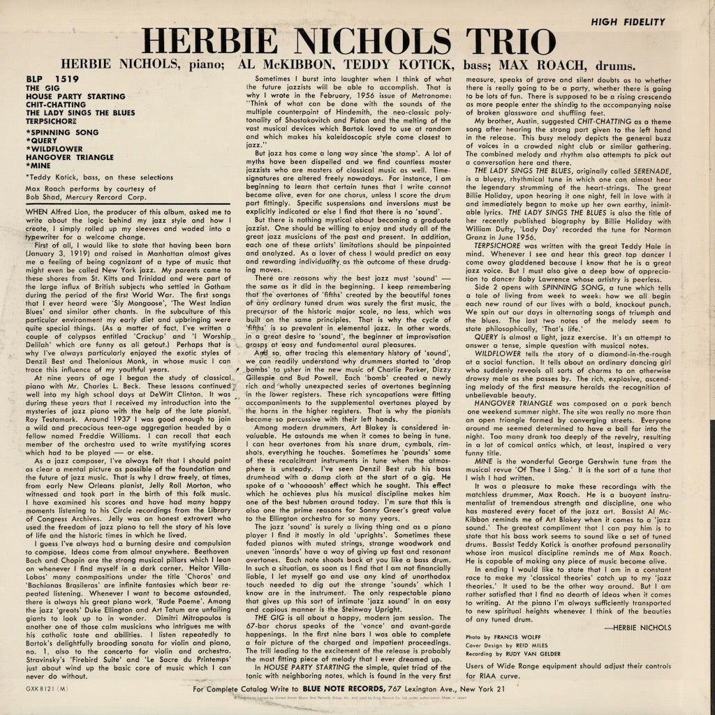 Herbie Nichols - Herbie Nichols Trio (GXK 8121) 1979 JPN Blue Note｜中古LP