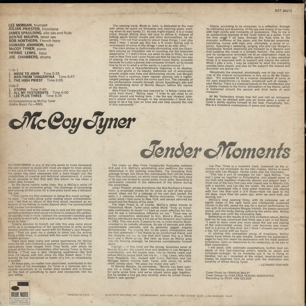 McCoy Tyner / マッコイ・タイナー / Tender Moments (BST 84275)