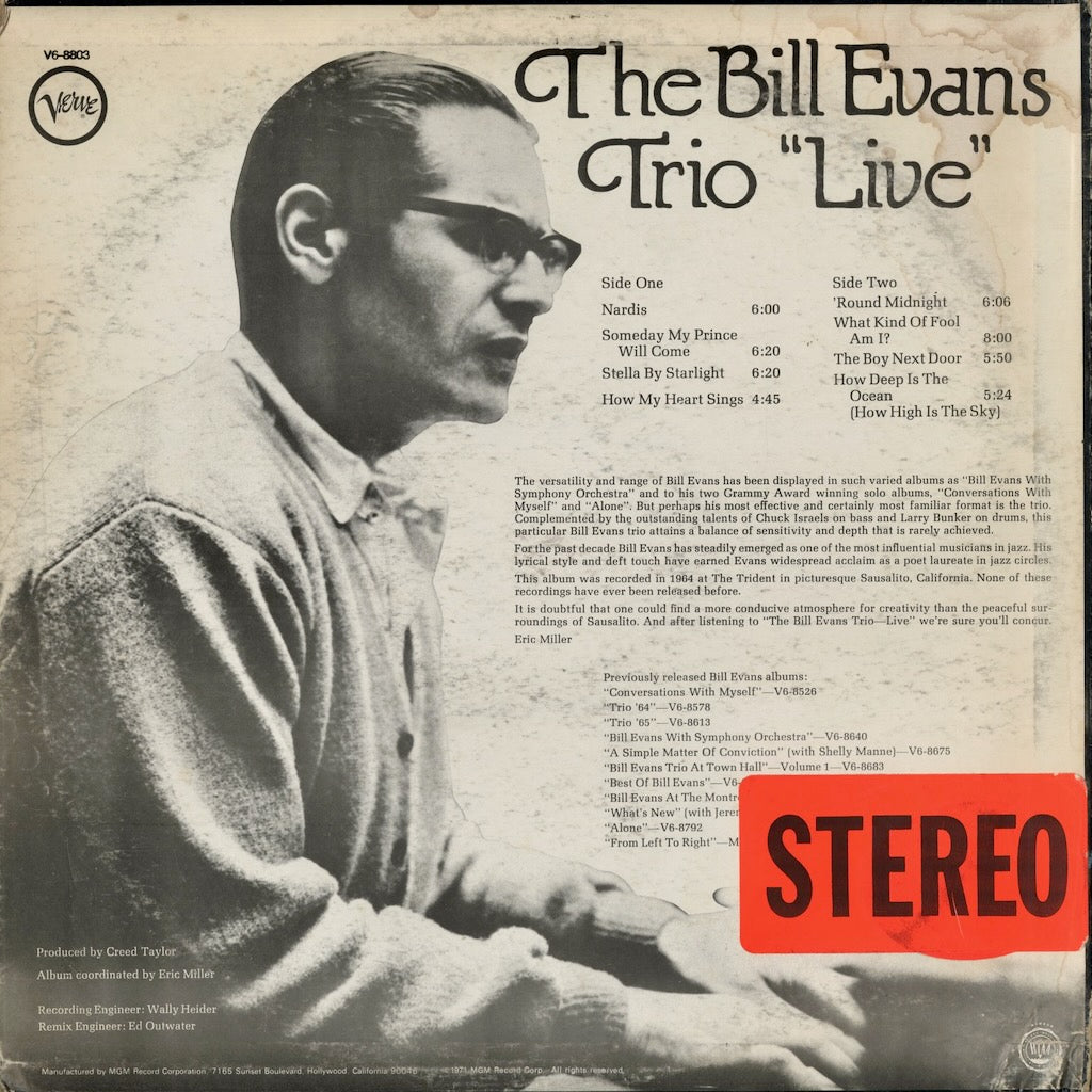 Bill Evans Trio - Live (V6-8803) 1971 US Verve｜中古LP