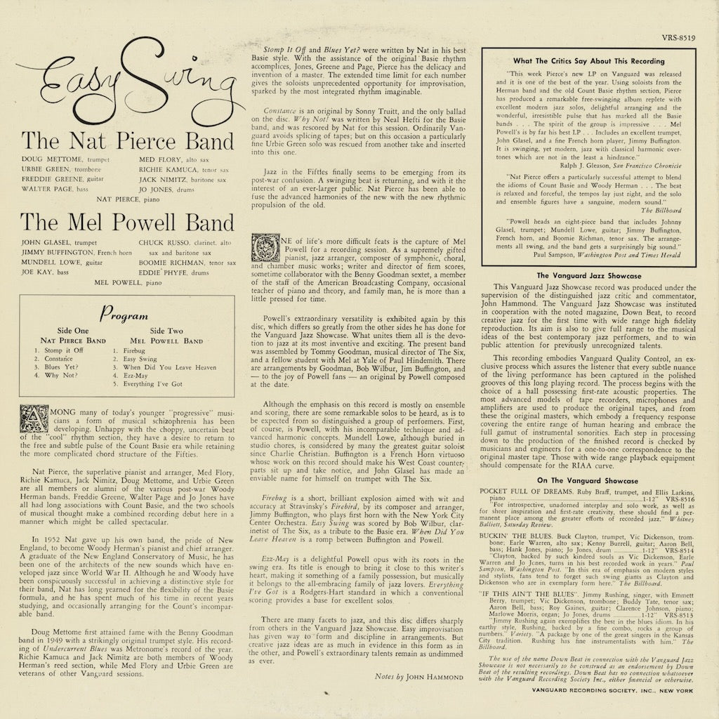 Nat Pierce - Mel Powell – Easy Swing (KIJJ-2070) LP 1991 JPN Vanguard - キングレコード | 中古LP