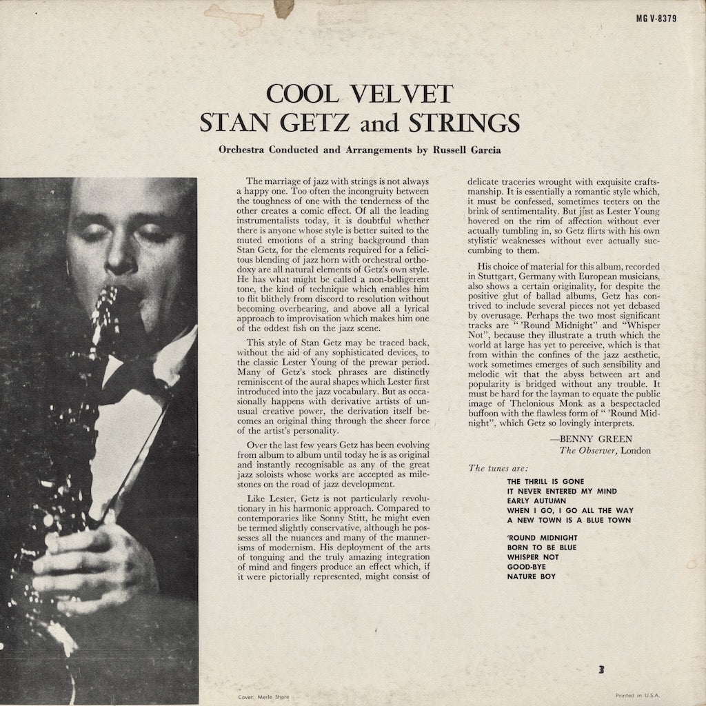 Stan Getz / スタン・ゲッツ / Cool Velvet (MG V-8379)