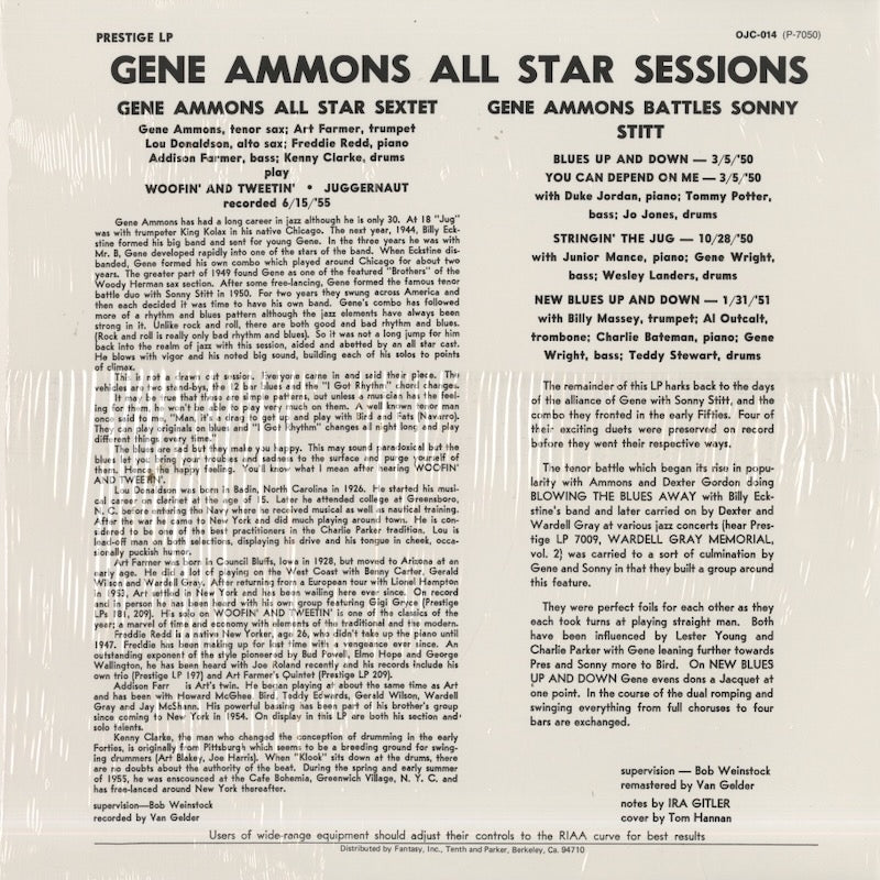 Gene Ammons / ジーン・アモンズ / All Star Sessions (OJC-014)
