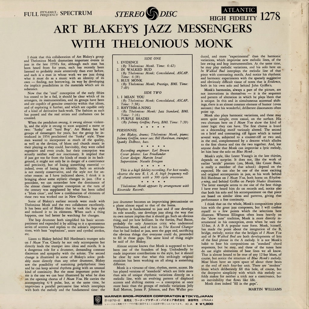 Art Blakey / アート・ブレイキー / Art Blakey's Jazz Messengers With Thelonious Monk (P-6062A)