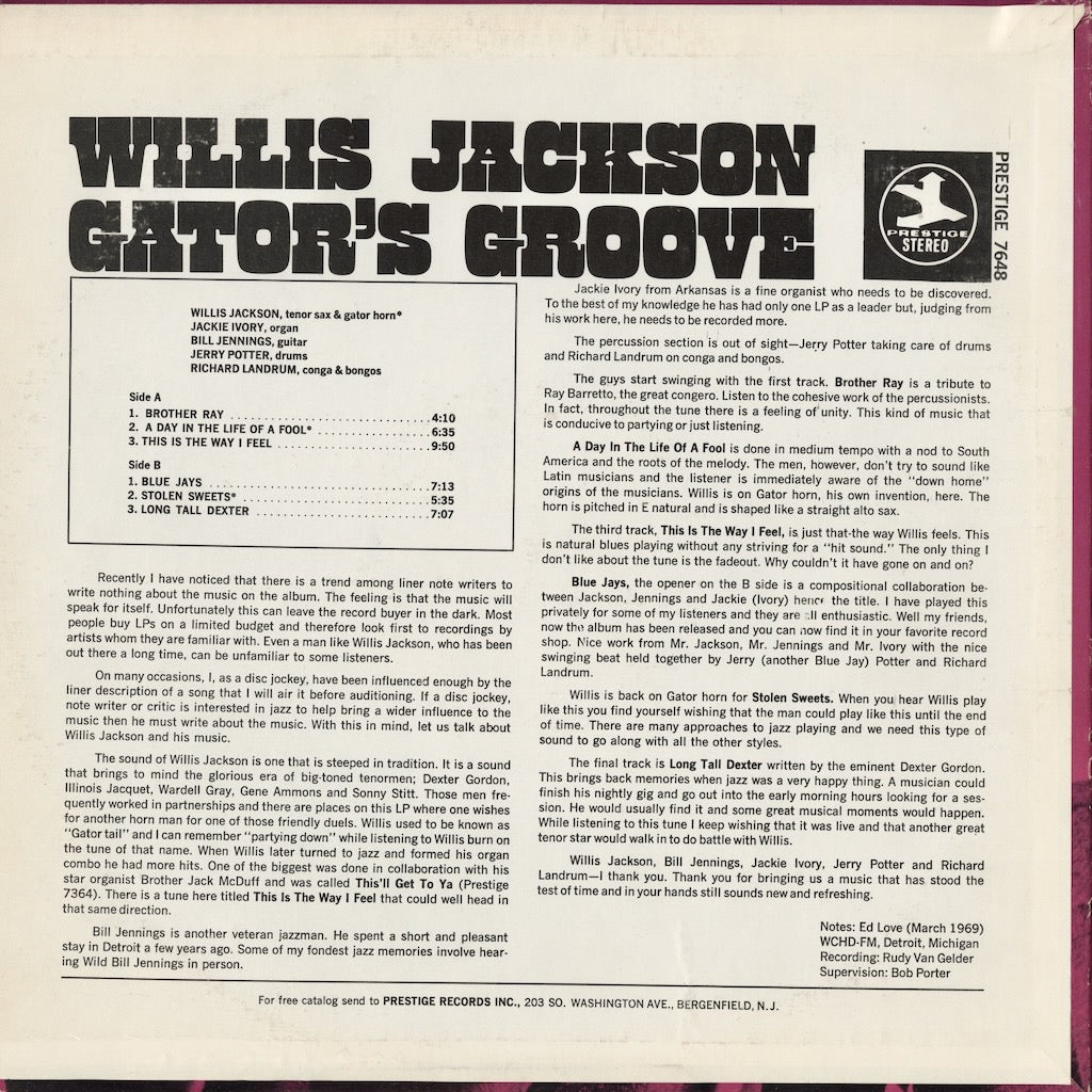Willis Jackson – Gator's Groove (PRT 7648) LP 1970s US Prestige | 中古LP