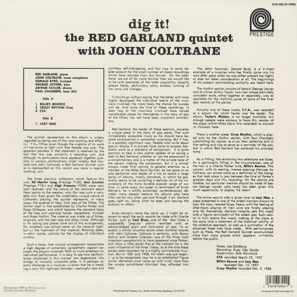 Red Garland - John Coltrane / レッド・ガーランド　ジョン・コルトレーン / Dig It! (OJC-392)