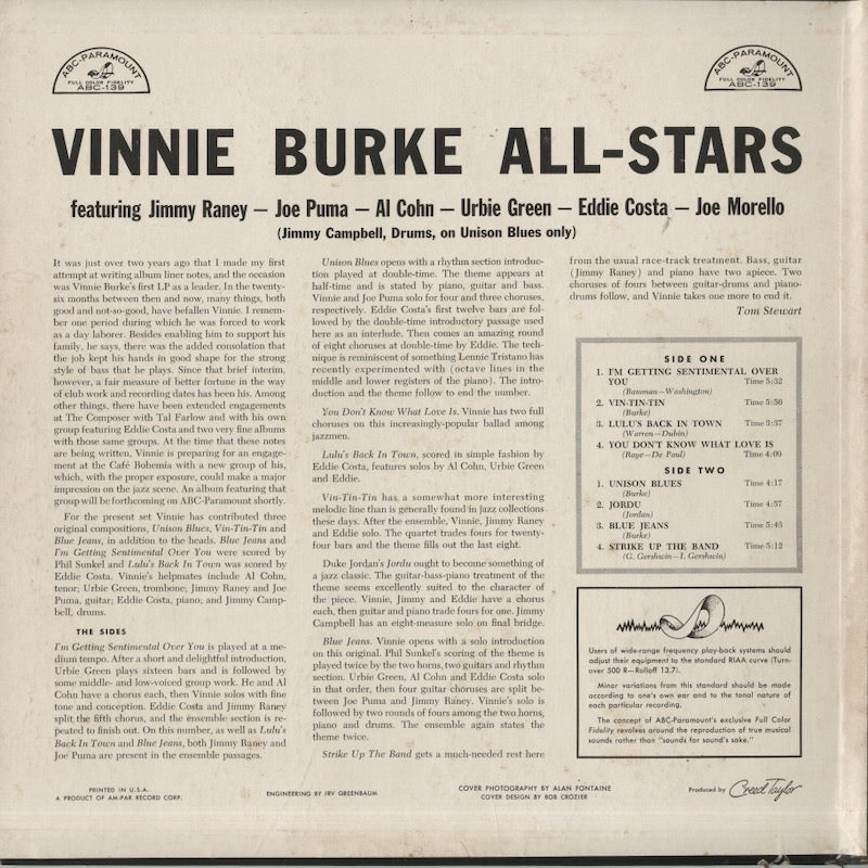 Vinnie Burke / ヴィニー・バーク / The Vinnie Burke All-Stars (ABC 139)