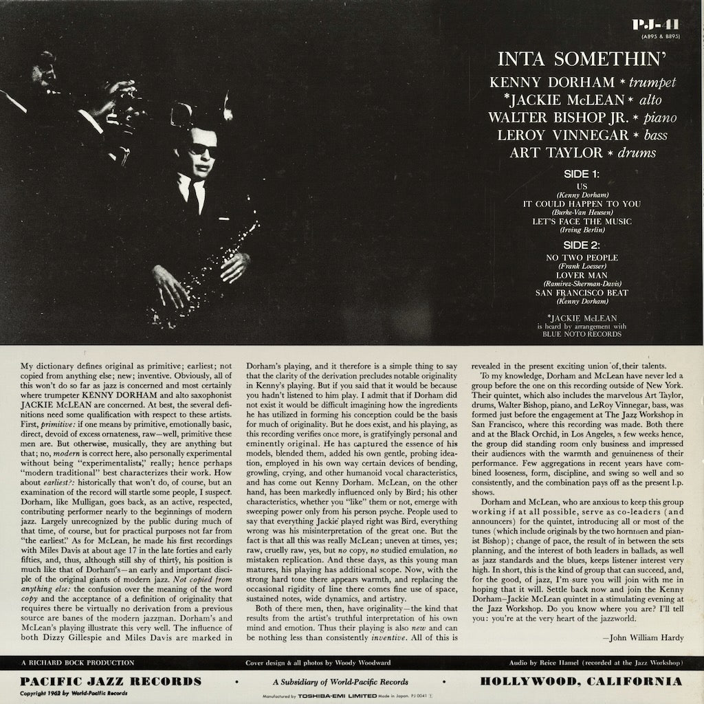 Kenny Dorham, Jackie McLean - Inta Somethin' (PJ-0041) 1992 JPN Pacific Jazz｜中古LP