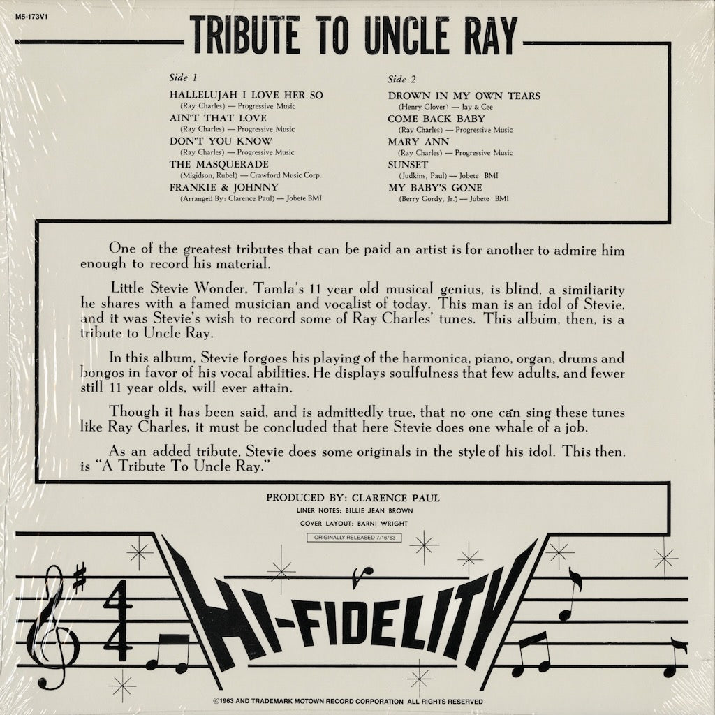 Stevie Wonder / Tribute To Uncle Ray (M5-173V1) LP 1981 US Motown｜中古LP