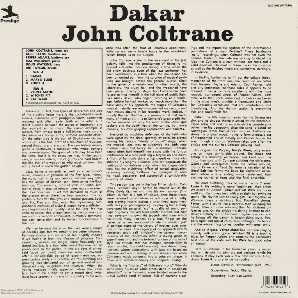 John Coltrane - Dakar (OJC-393) LP 1990 US Prestige｜中古LP