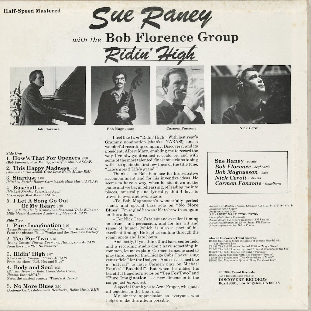 Sue Raney - Ridin' High (DS-913) 1984 US Discovery｜中古LP