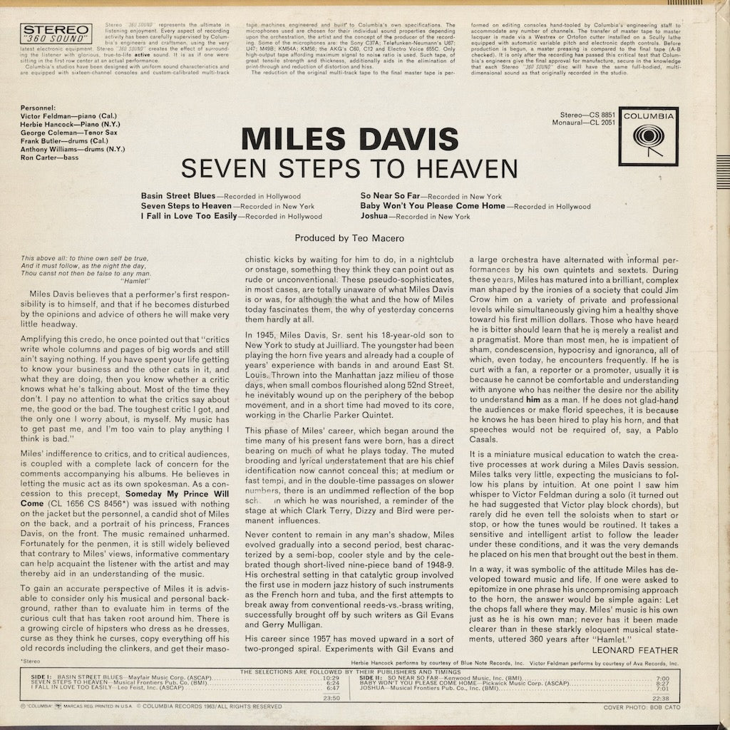 Miles Davis - Seven Steps To Heaven (CS-8851) 1963 US Columbia｜中古LP