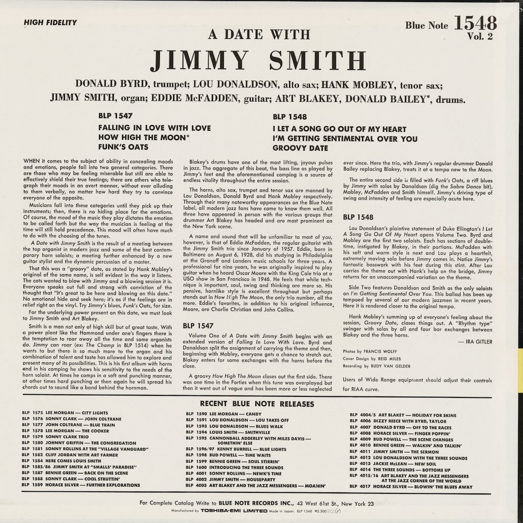 Jimmy Smith / ジミー・スミス / A Date With Jimmy Smith Volume Two (BLP 1548)