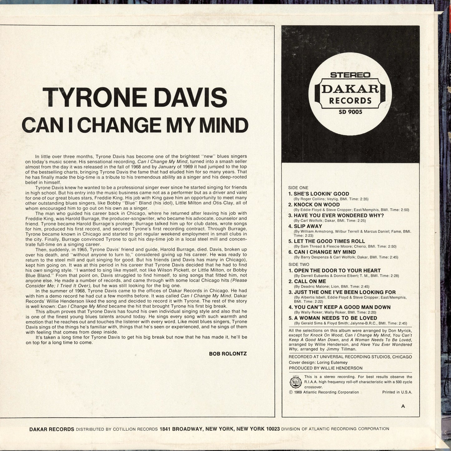 Tyrone Davis - Can I Change My Mind (SD 9005) 1969 US Dakar｜中古LP