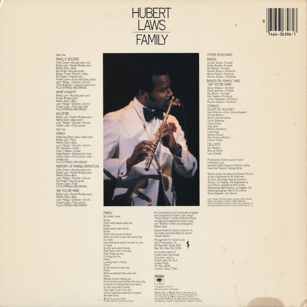 Hubert Laws - Family (JC36396) 1980 US Columbia｜中古LP