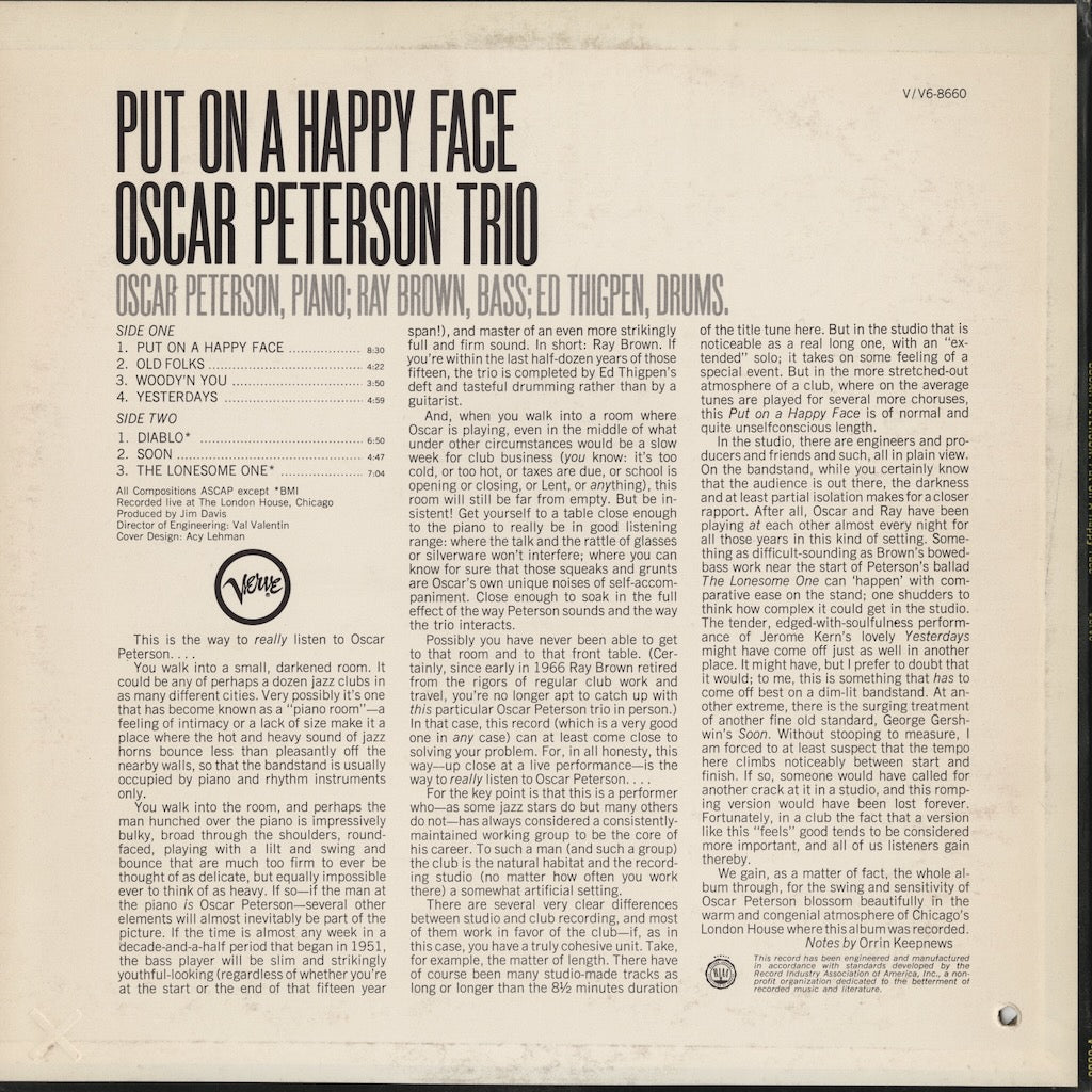 Oscar Peterson / オスカー・ピーターソン / Put On A Happy Face (V-8660)
