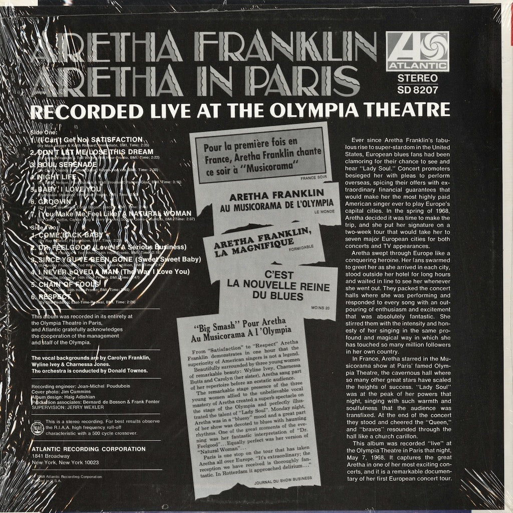 Aretha Franklin / Aretha In Paris (SD 8207) LP 1968 US Atlantic