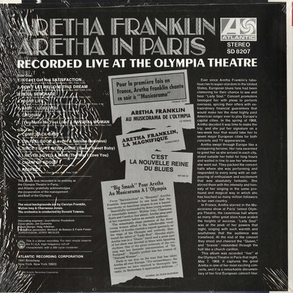 Aretha Franklin / Aretha In Paris (SD 8207) LP 1968 US Atlantic