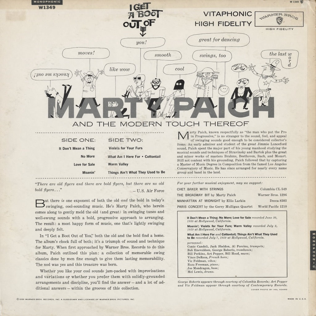 Marty Paich - I Get a Boot Out of You (W 1349) 1959 US Warner｜中古LP