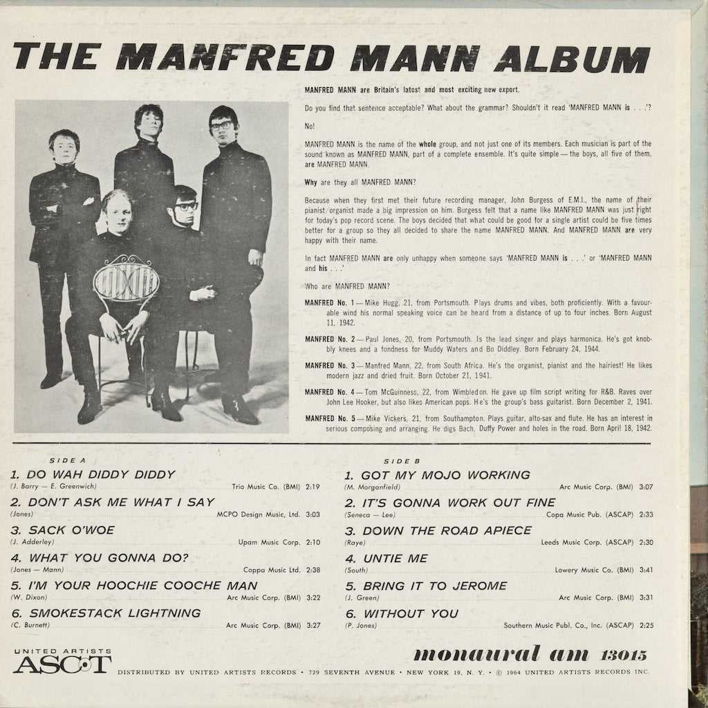 Manfred Mann - The Manfred Mann Album (AM 13015) LP 1964 US ASCOT｜中古LP