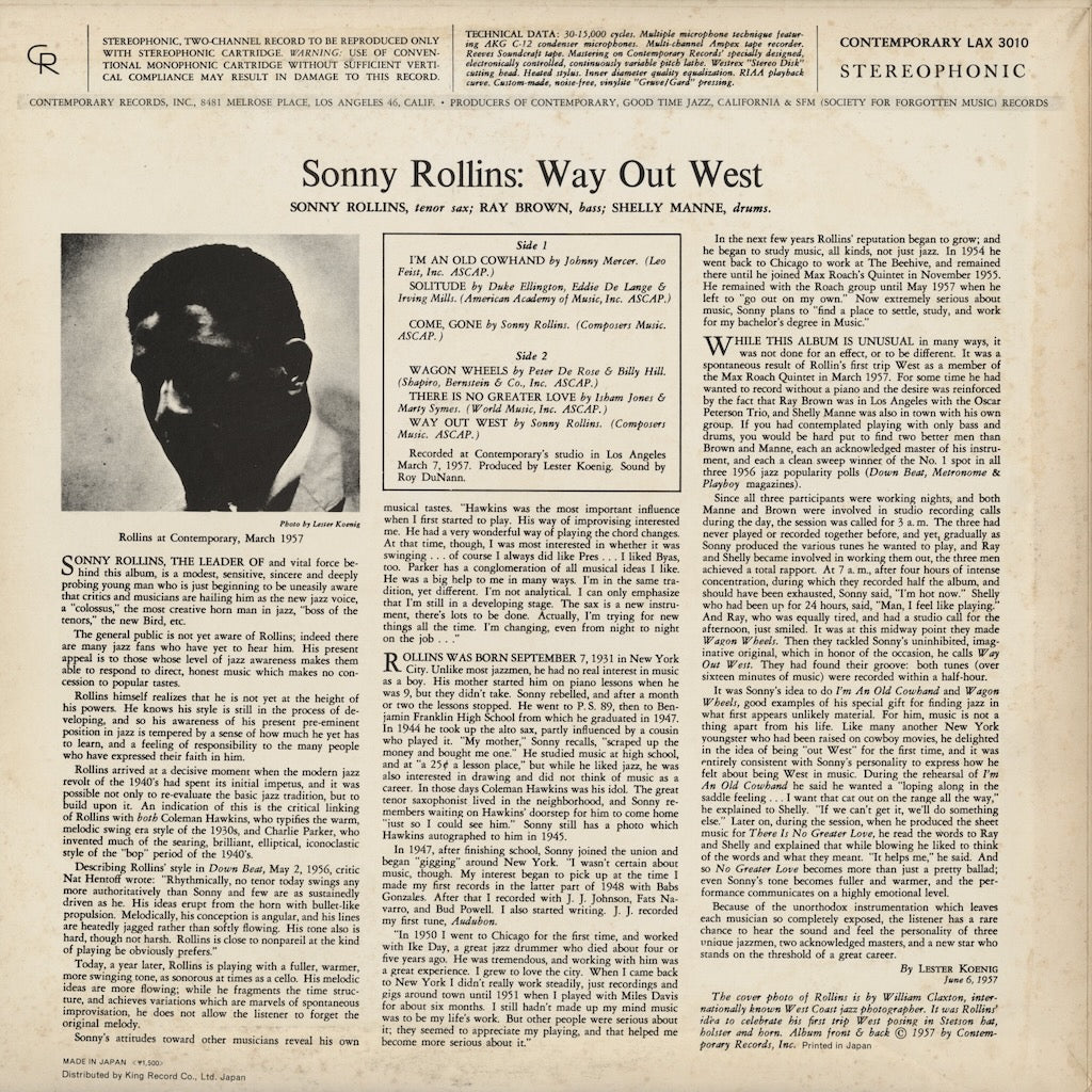 Sonny Rollins / ソニー・ロリンズ / Way Out West (LAX 3010)