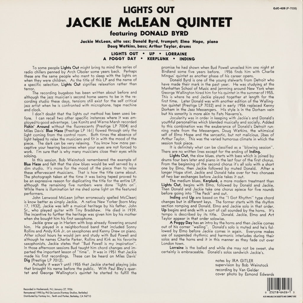Jackie McLean - Lights Out! (OJC-426) LP 1990 US Prestige - Original Jazz Classics