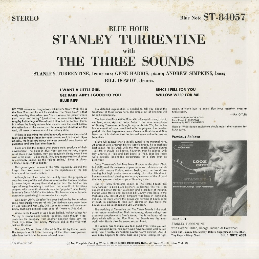 Stanley Turrentine with The Three Sounds / スタンリー・タレンタイン / Blue Hour (GXK 8226)