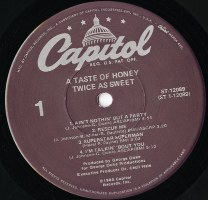 A Taste Of Honey - Twice As Sweet (ST12089) LP 1980 US Capitol｜中古LP