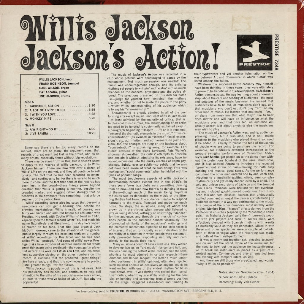 Willis Jackson - Jackson's Action (PR 7348) 1964 US Prestige｜中古LP