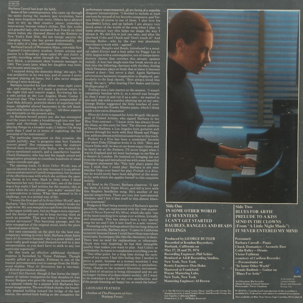 Barbara Carroll / バーバラ・キャロル / Barbara Carroll (1976) (BN-LA645G)