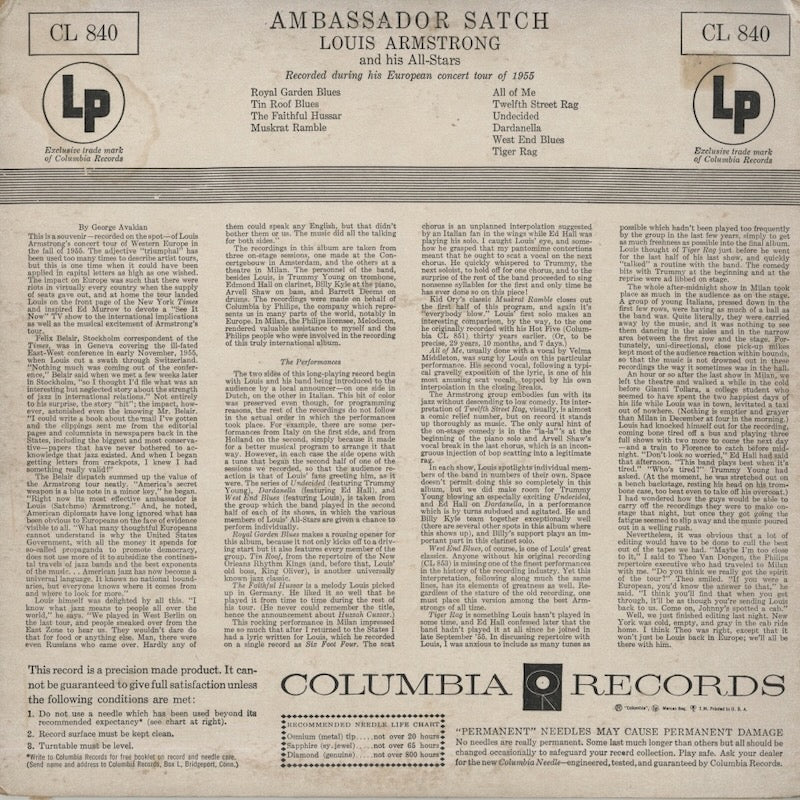 Louis Armstrong And His All-Stars / ルイ・アームストロング / Ambassador Satch (CL 840)