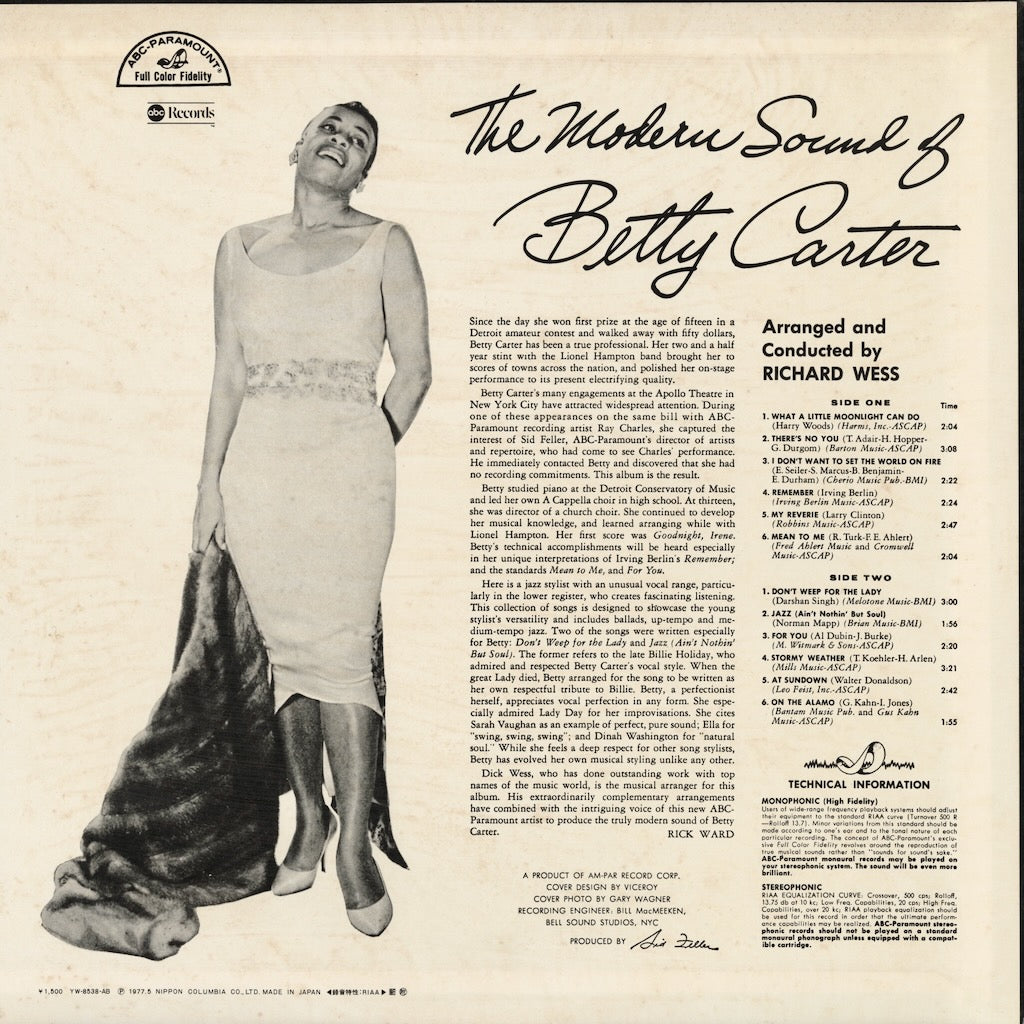 Betty Carter - The Modern Sound Of Betty Carter (YW-8538-AB) LP 1977 JPN ABC-Paramount