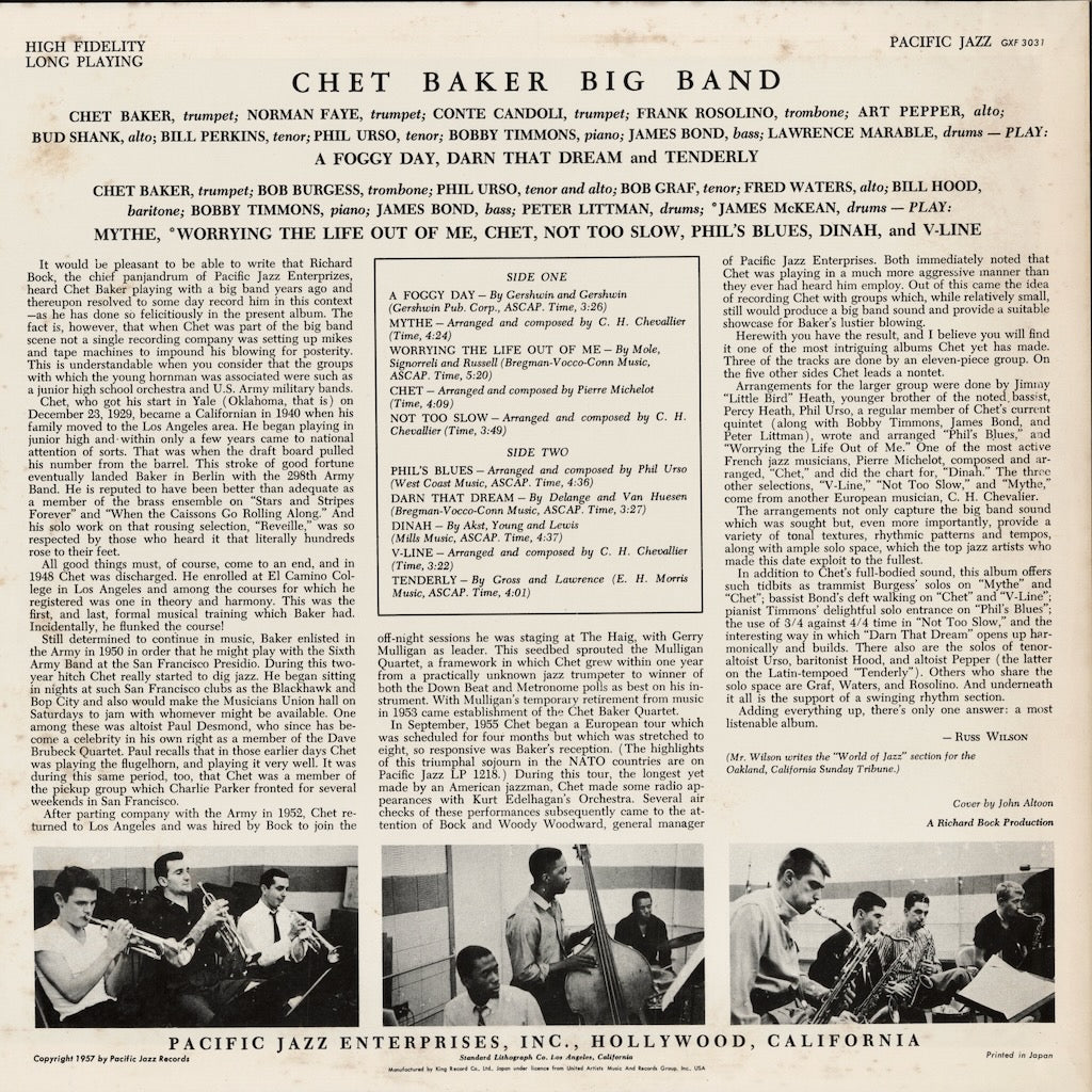 Chet Baker / チェット・ベイカー / Chet Baker Big Band (GXF-3031M)