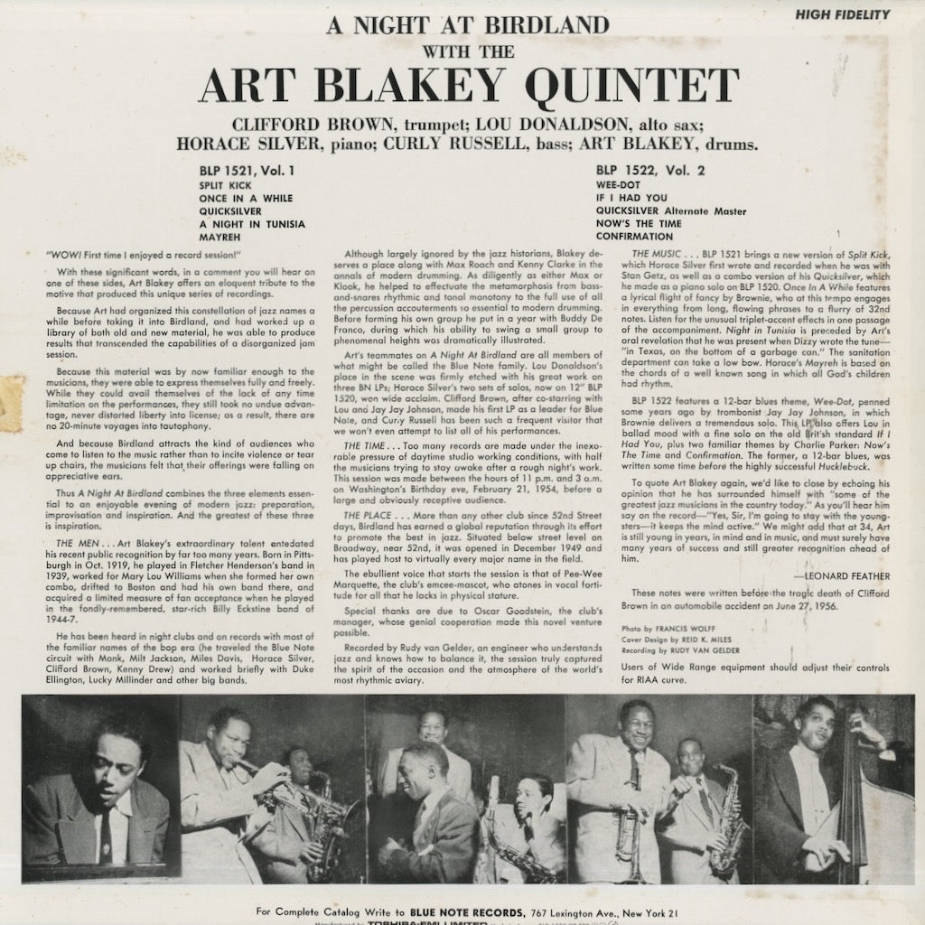 Art Blakey – A Night At Birdland Volume 2 (BLP 1522) LP 1983 JPN Blue Note MONO｜中古LP