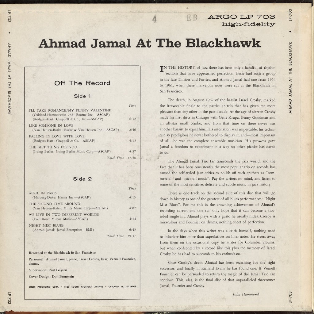 Ahmad Jamal / アーマッド・ジャマル / At The Blackhawk (LPS-703)