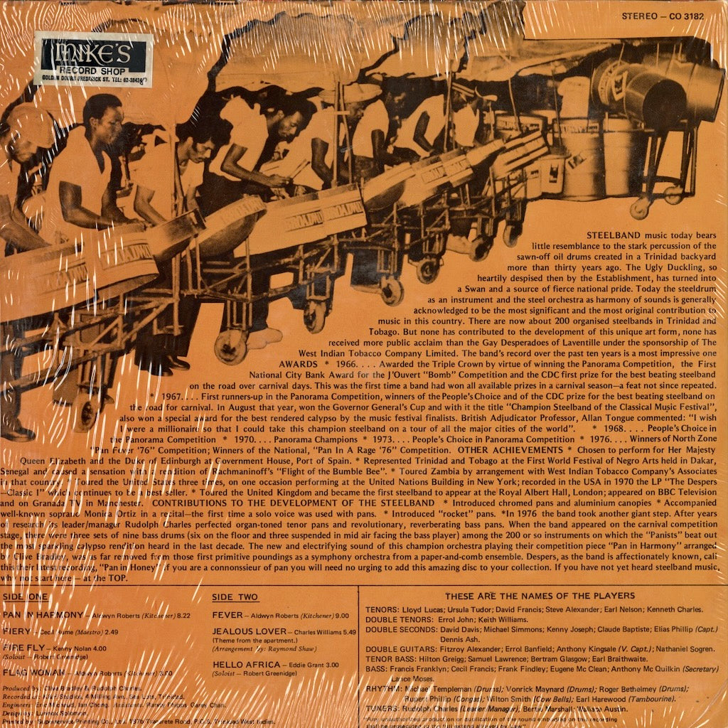 The West Indian Tobacco Gay Desperados / Pan In Honey (CO 3182) 1976 Trinidad & Tobago Hildrina｜中古LP