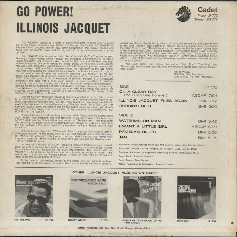 Illinois Jacquet With Milt Buckner & Alan Dawson / Go Power! (LP-773)