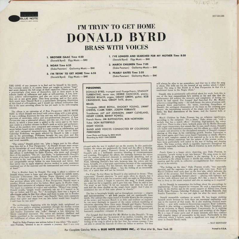 Donald Byrd / ドナルド・バード / I'm Tryin' To Get Home (BST-84188) 1973 US Blue Note - UA