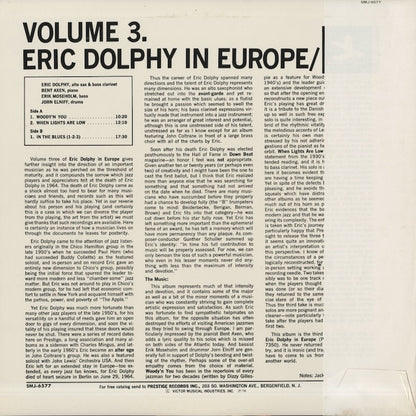 Eric Dolphy / エリック・ドルフィー / In Europe - Volume 3 (SMJ-6577)